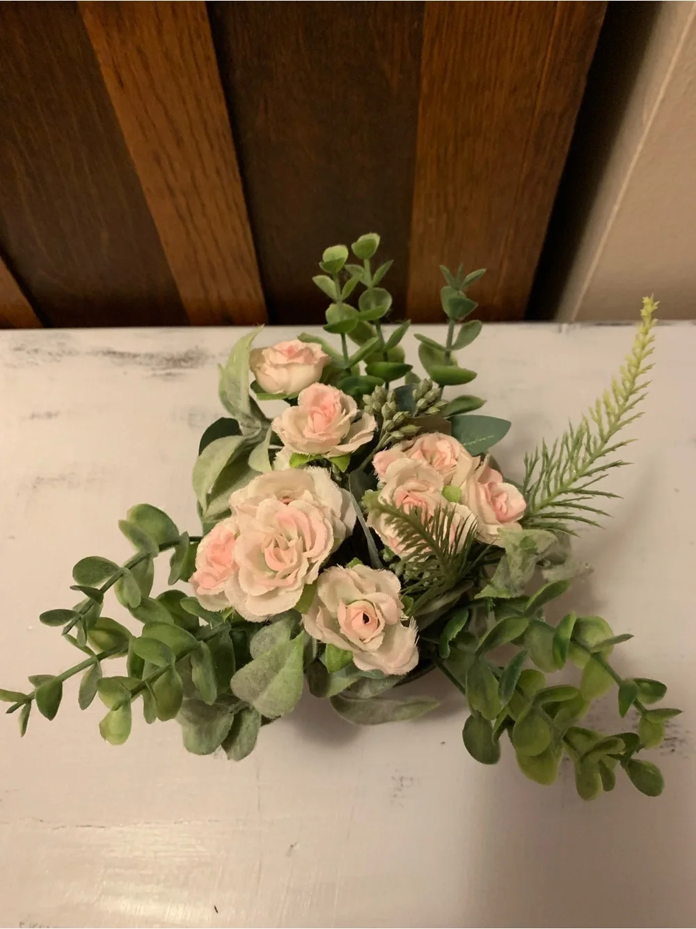 Artificial Pink Rose and Eucalyptus Arrangement in Galvanized Pot
